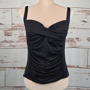 La Blanca Tankini Top Black Ruched Size 14
